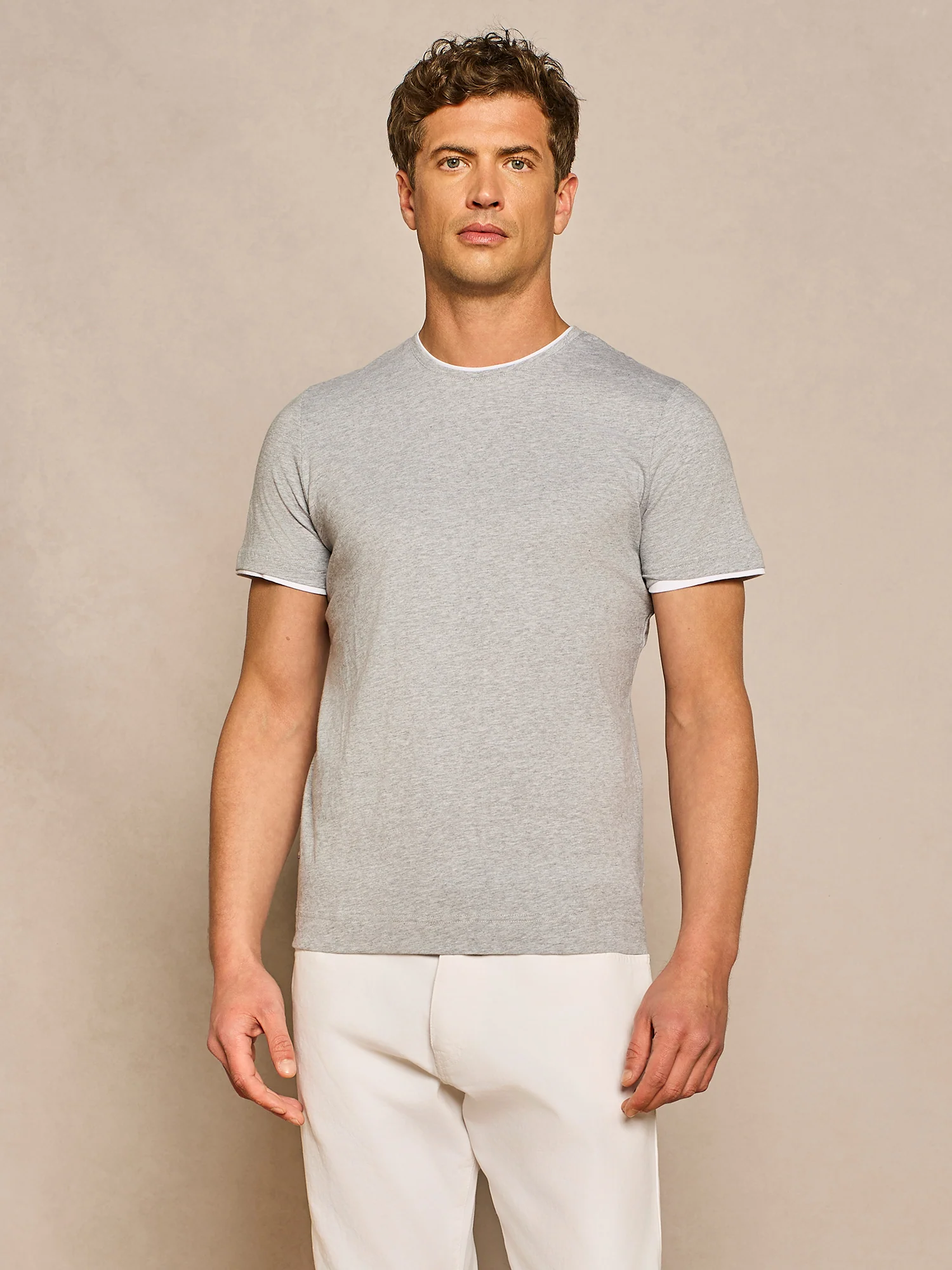 T-shirt doppio collo jersey grigio