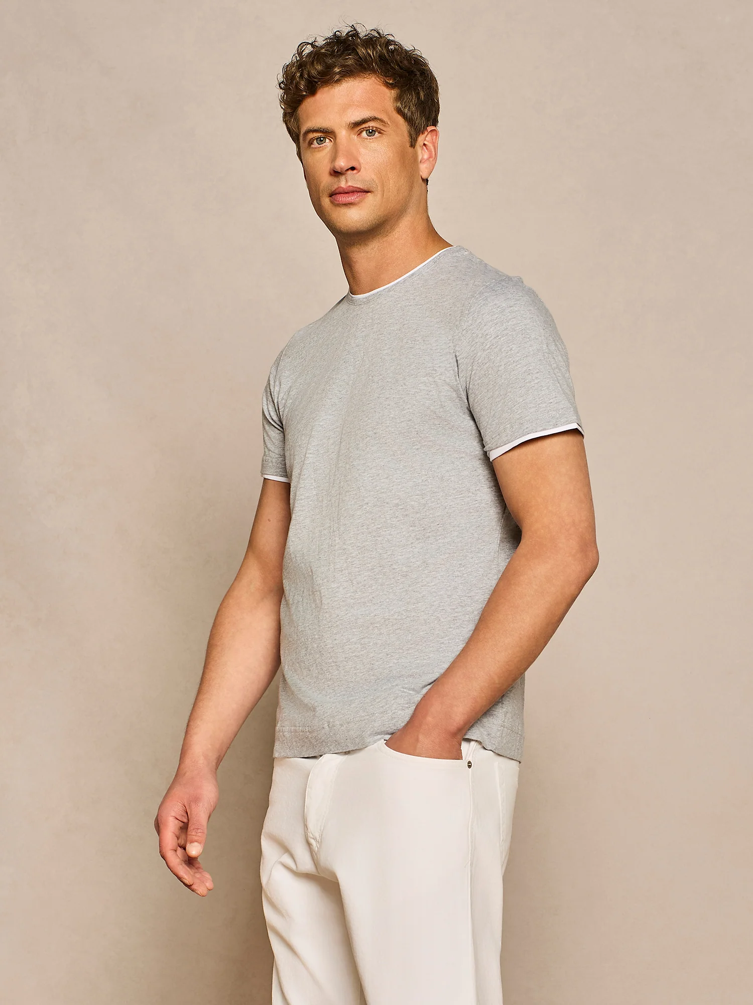 T-shirt doppio collo jersey grigio - Image 2