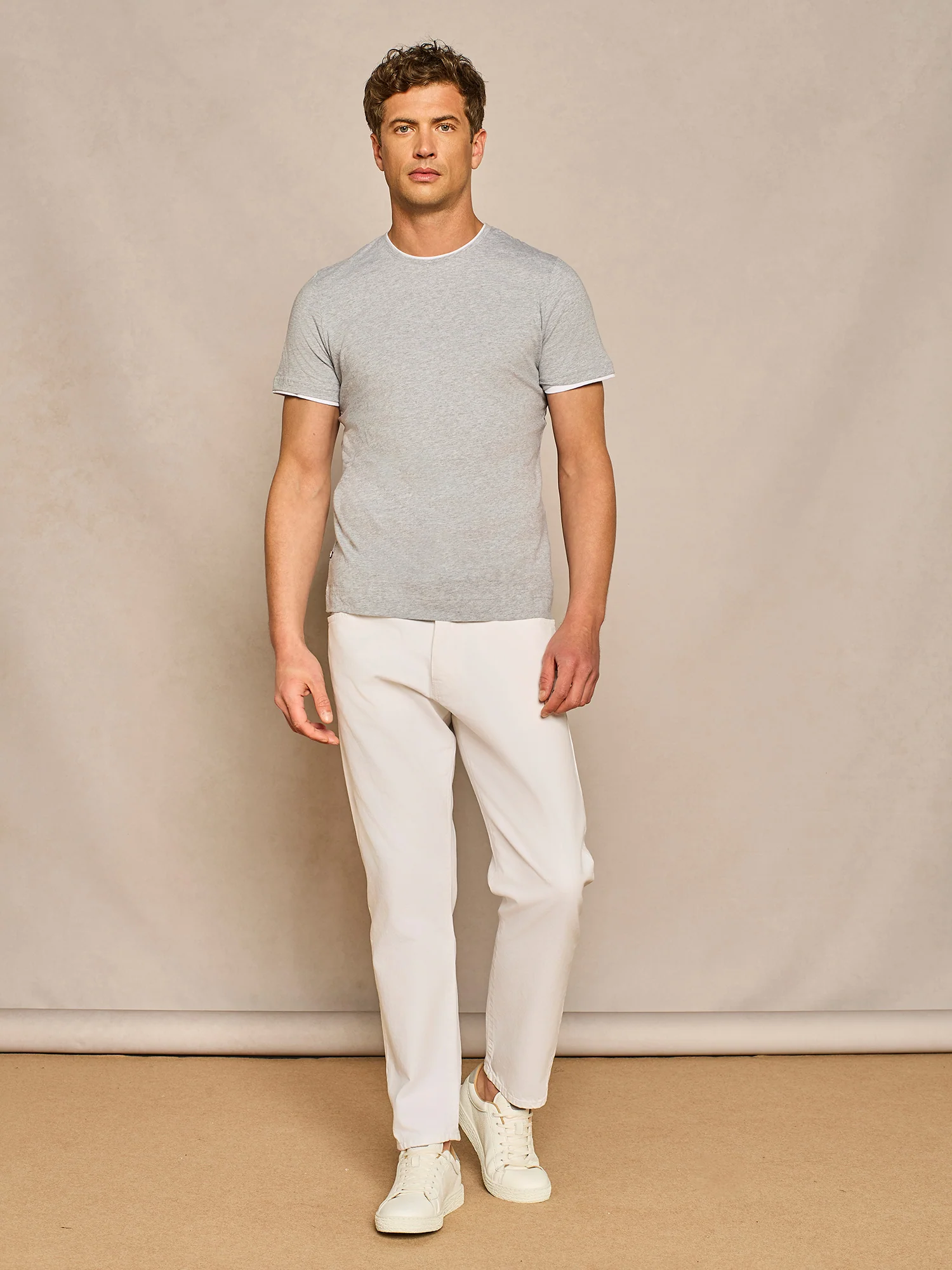 T-shirt doppio collo jersey grigio - Image 3