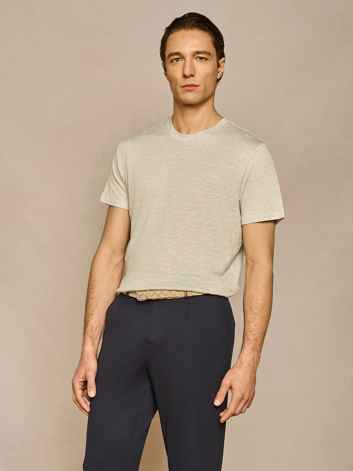 T-shirt in lino a righe cloud