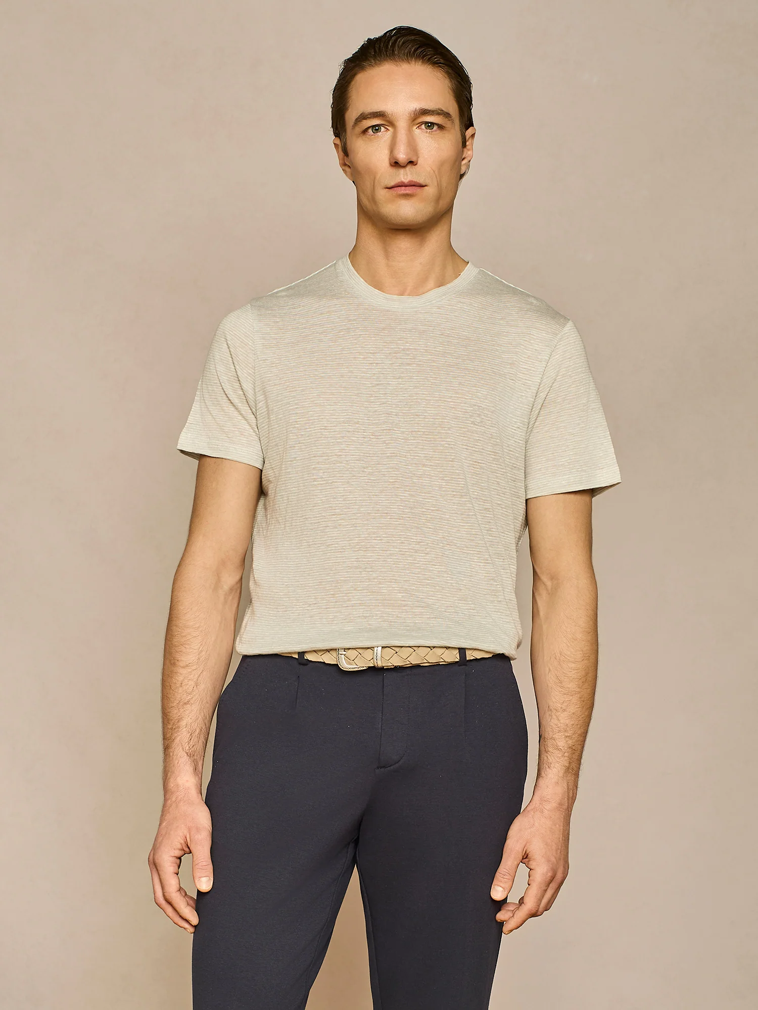 T-shirt in lino a righe cloud - Image 2
