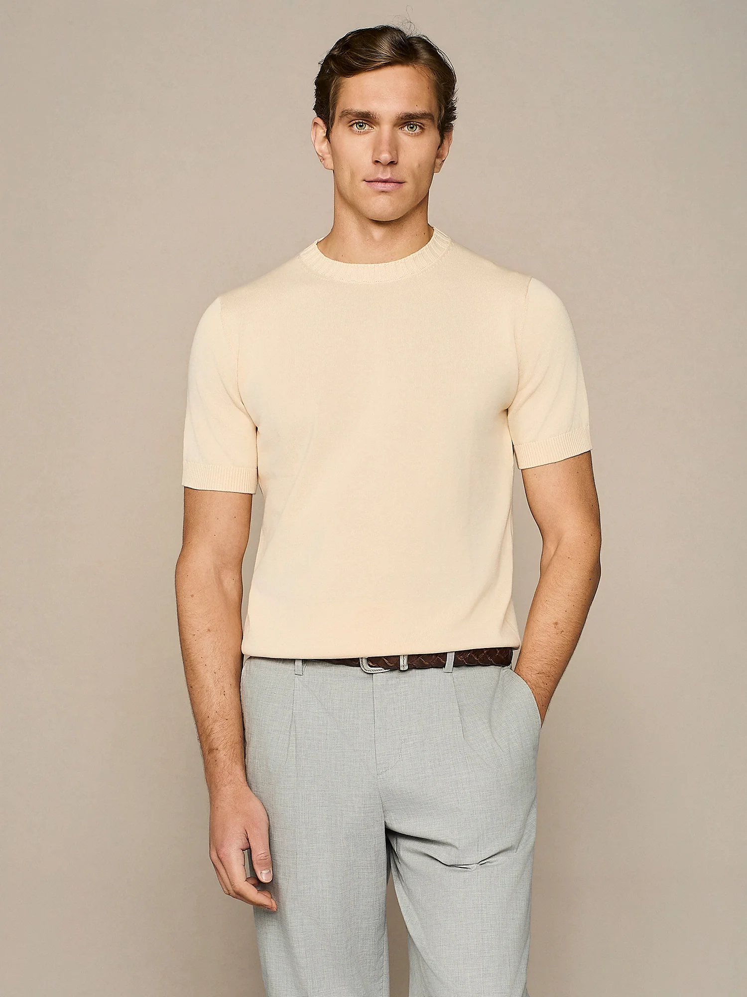 T-shirt in maglia in cotone lavato apricot