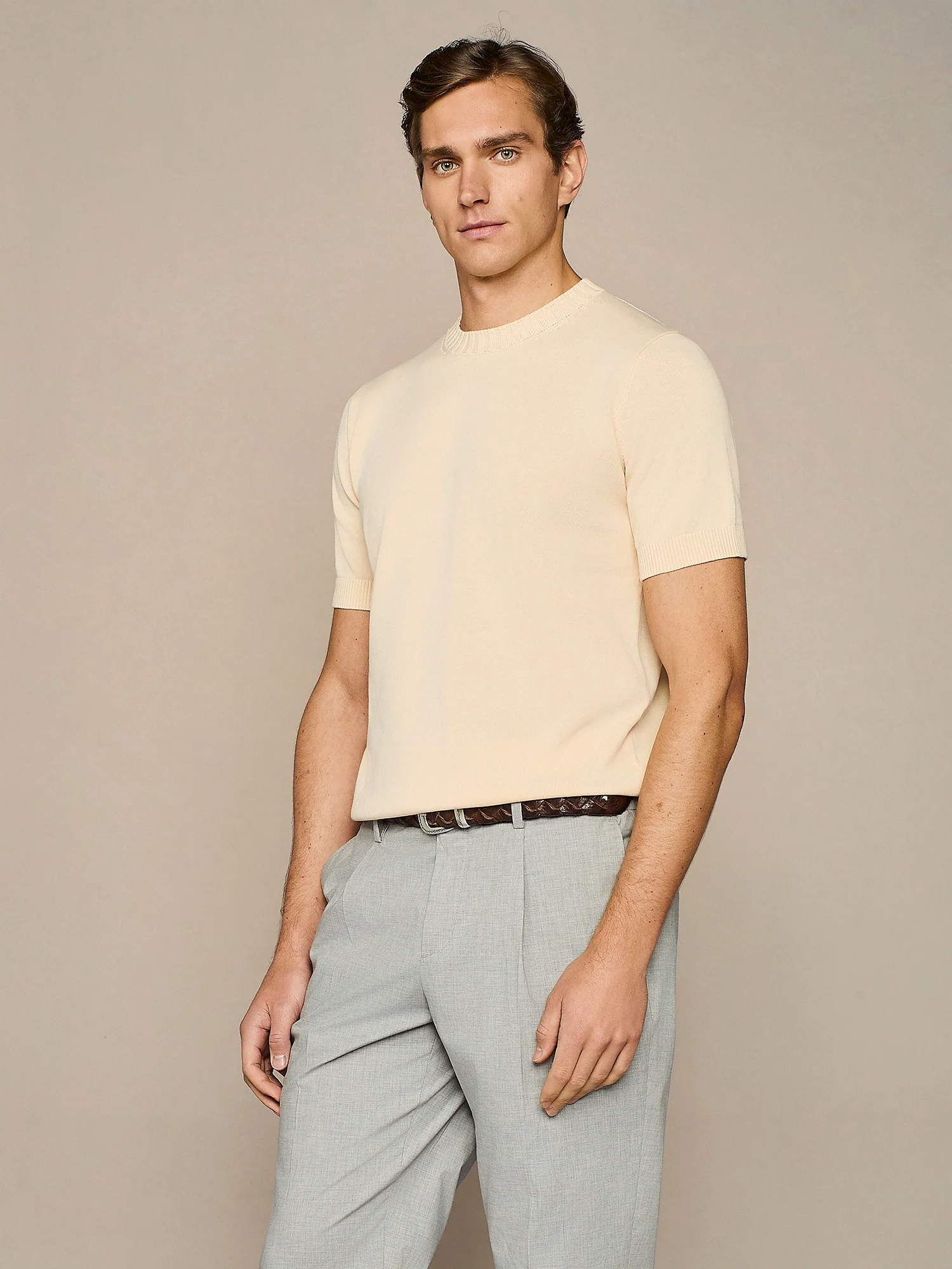 T-shirt in maglia in cotone lavato apricot - Image 2