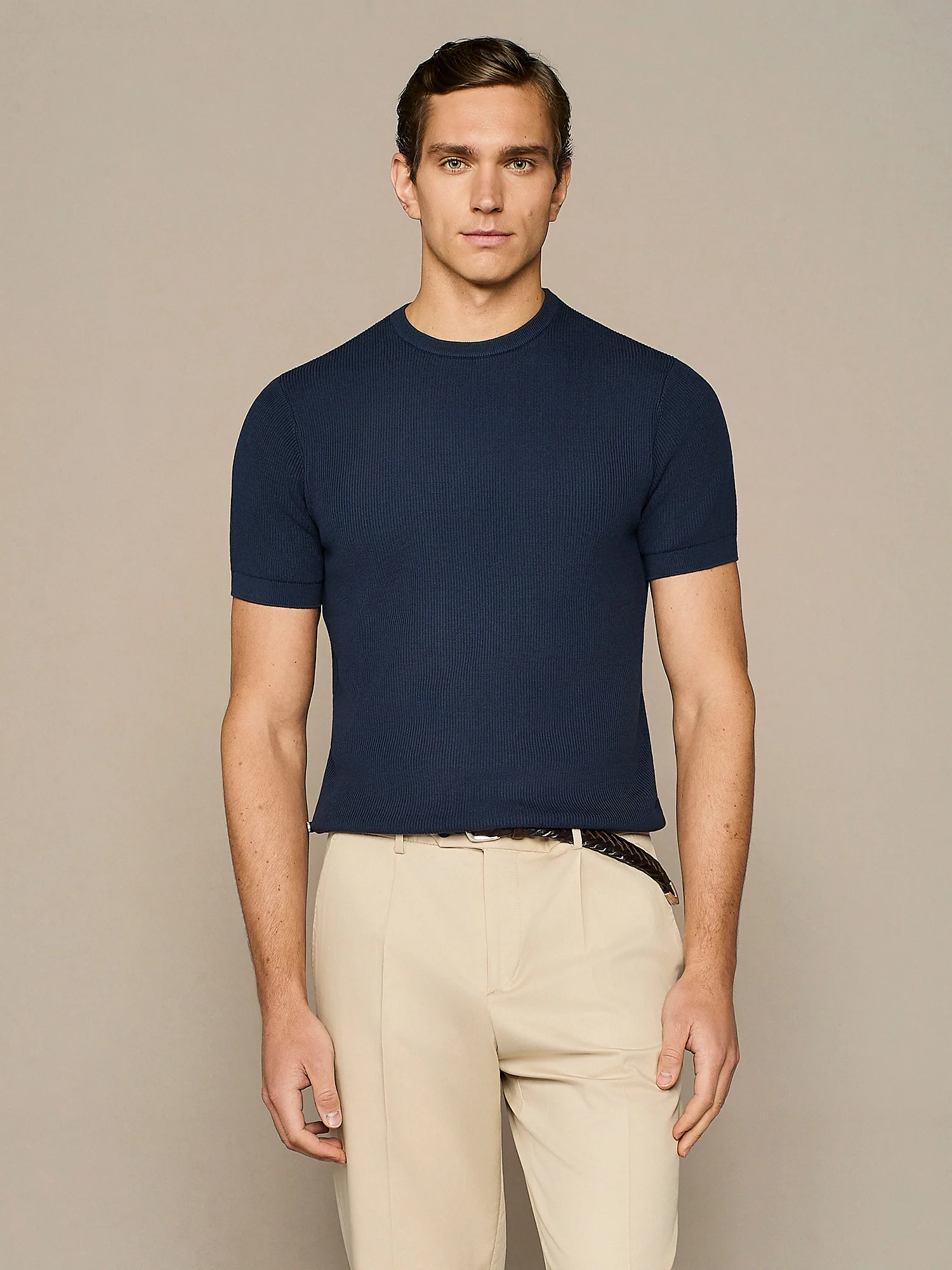 T-shirt in maglia costa inglese blu