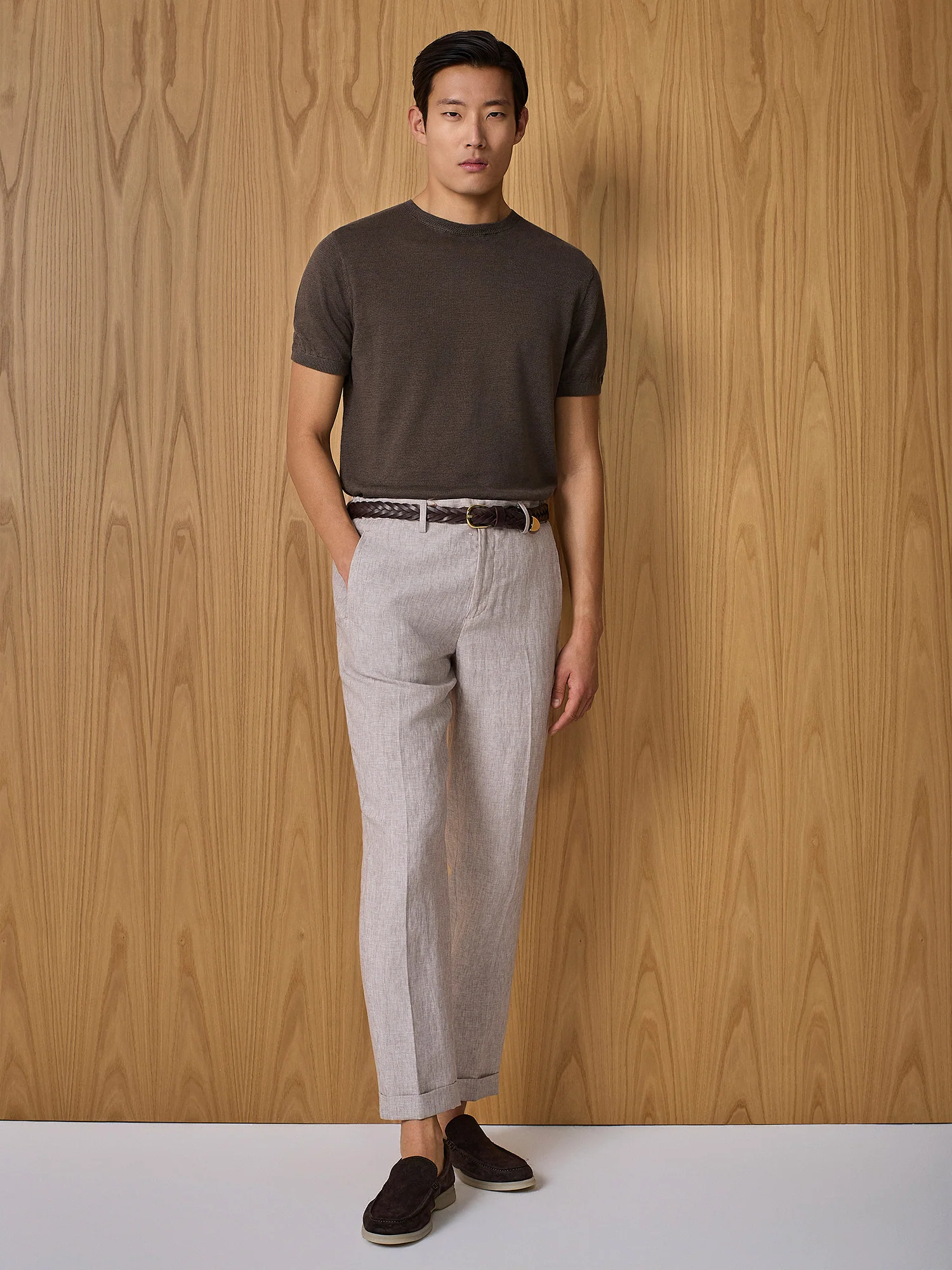 T-shirt in maglia lino cacao - Image 3
