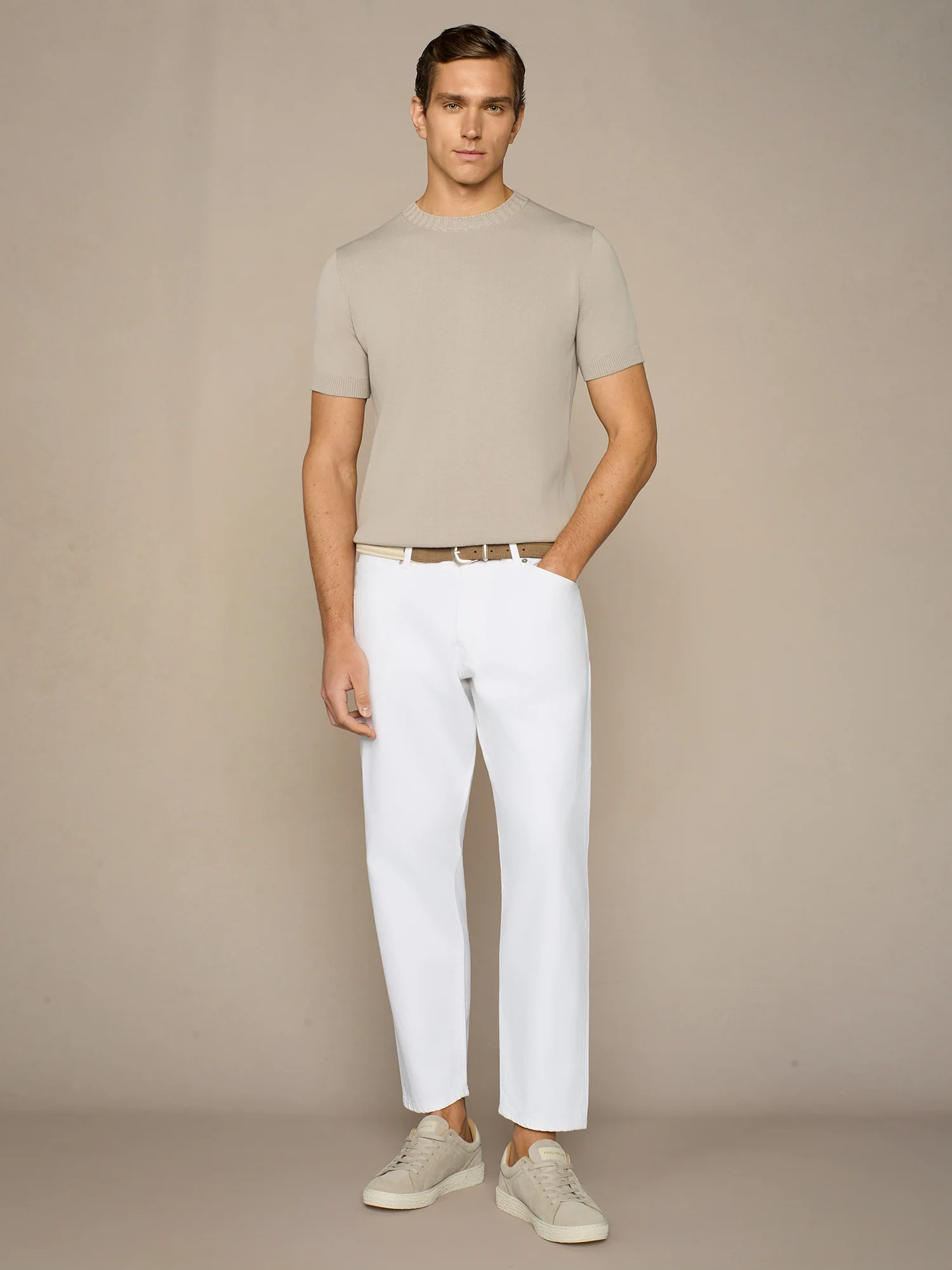T-shirt in maglia in cotone lavato taupe - Image 3