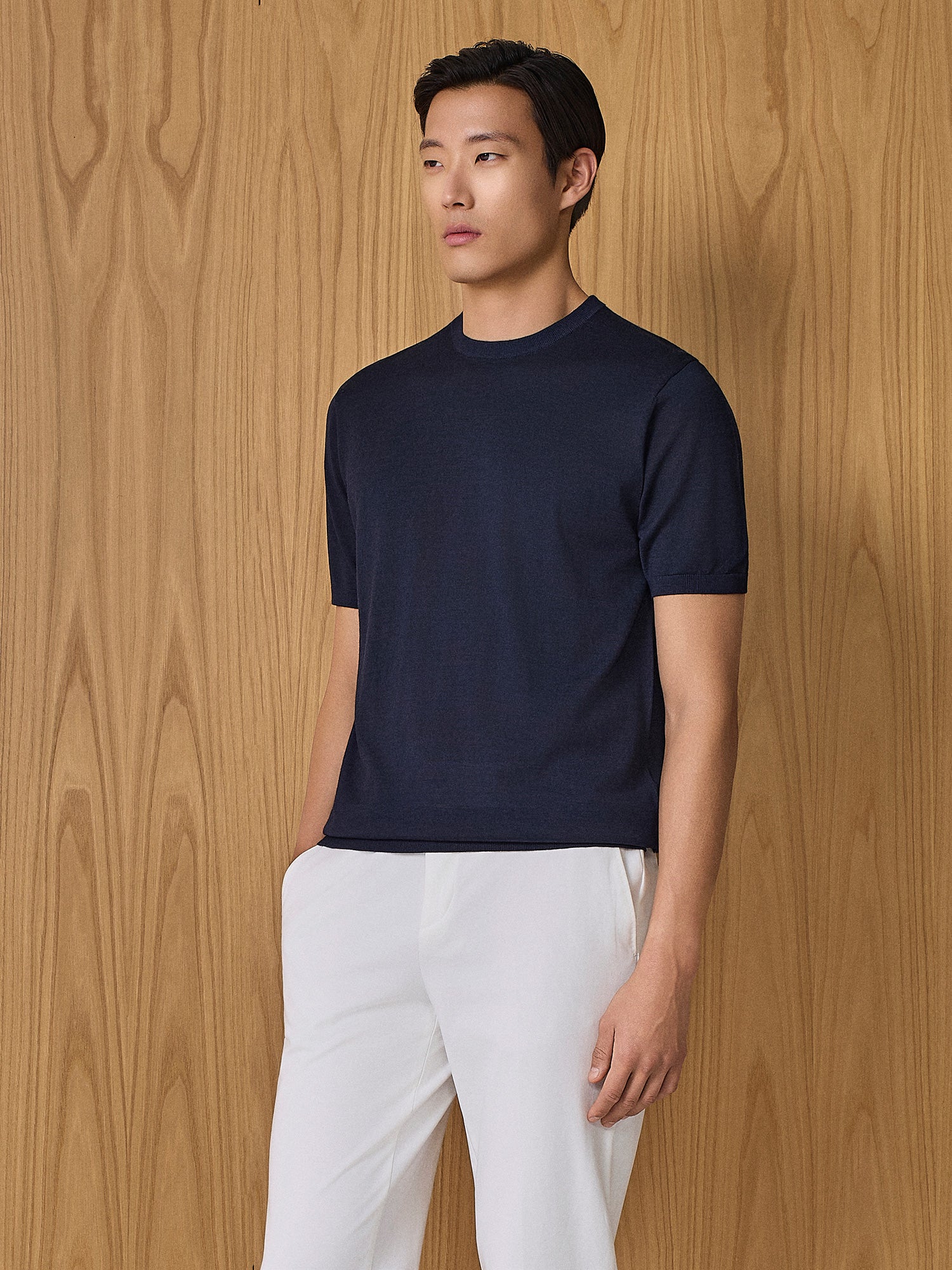T-shirt in maglia misto seta e cashmere blu - Image 2